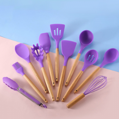 Non-toxic Cooking Utensils 11 Pieces Wooden Silicone Kitchen Accessories Utensils Set With Spoon Turner Spatula